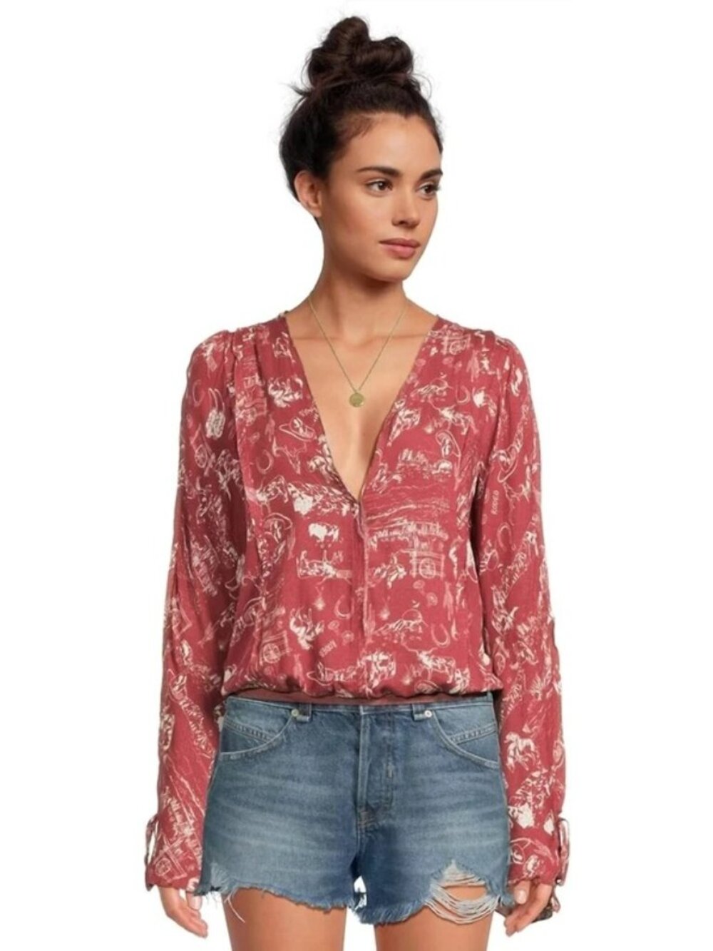 Free People Rosy Bodysuit Rustic Combo Western Toil Size Medium NWT